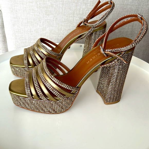 Kurt Geiger Gold Strappy Women's Heels - Picture 2 of 6